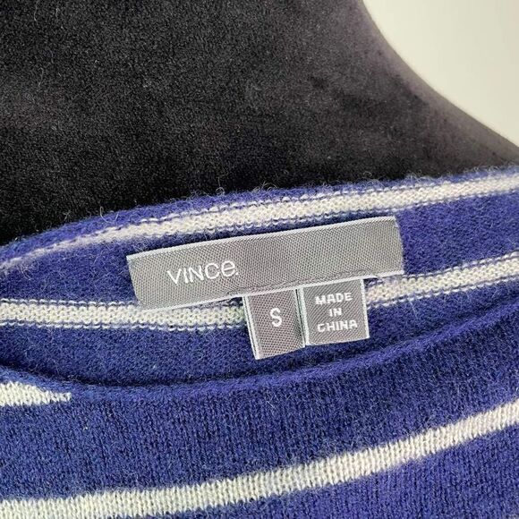 Vince Women’s Blue‎ White Striped Wool Cashmere Drop Shoulder Sweater Size S - Picture 8 of 9
